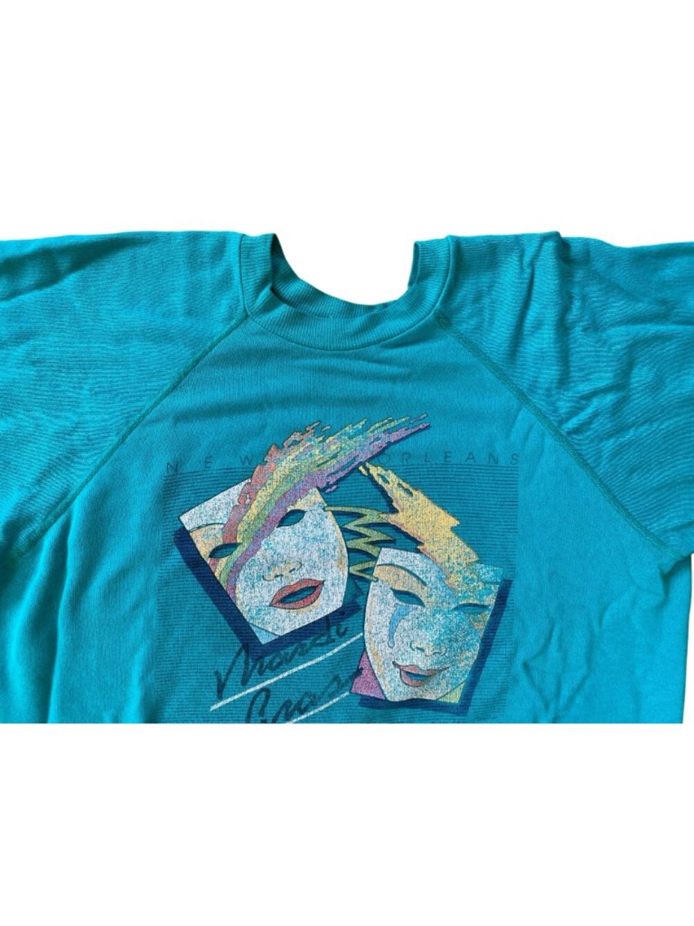 Vintage Green 80s New Orleans Mardis Gras Sweatshirt Womens Rad! Large - Picture 3 of 9